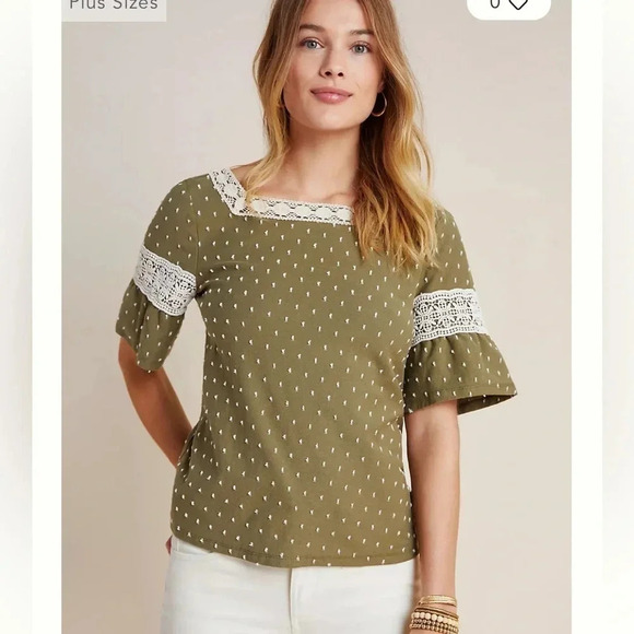 Anthropologie Maeve Venezia Textured Lace Olive Green Size Small - Picture 1 of 13